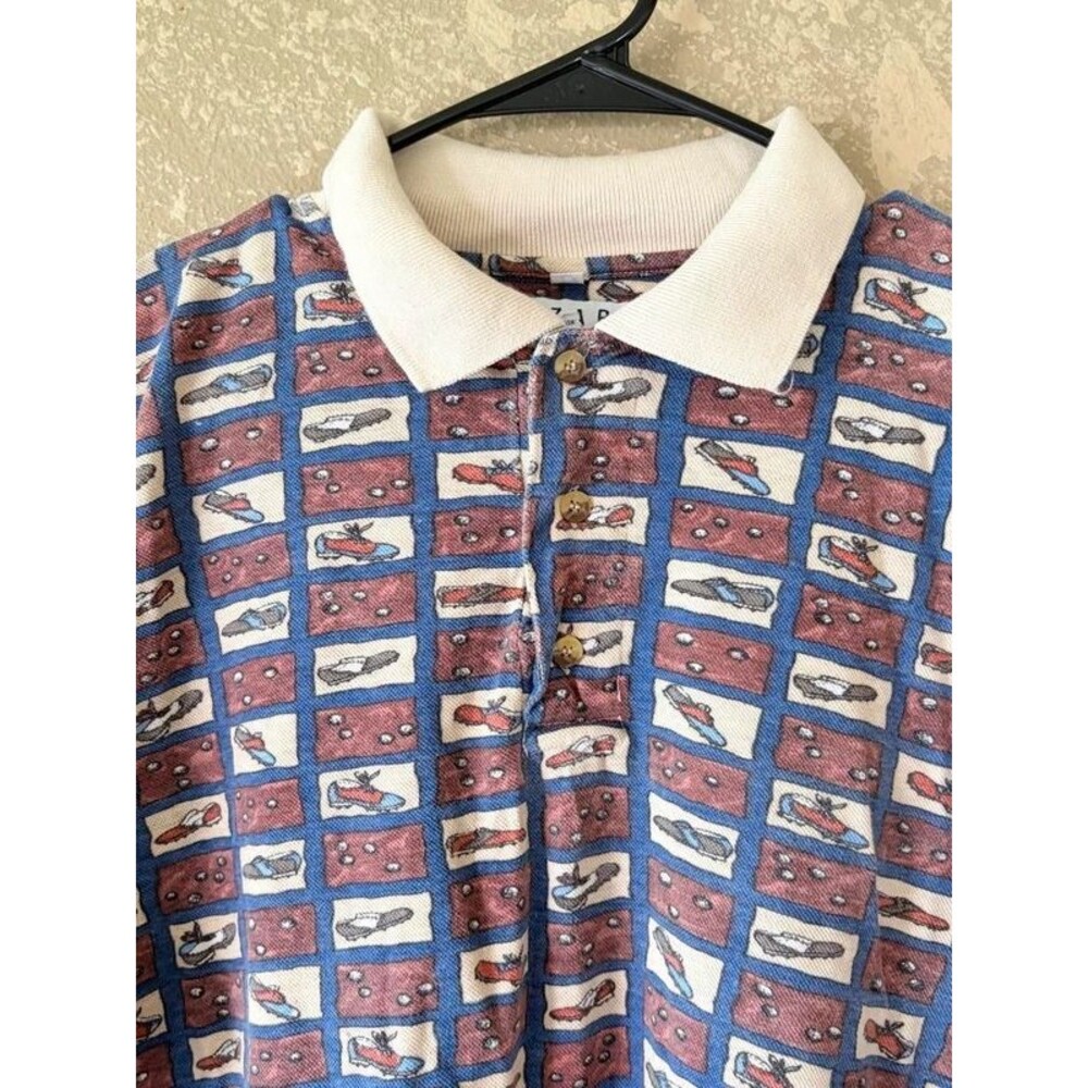 XL Vintage 90s Fizzaro Polo Golf Shoe Print Tee 100% Cotton XL